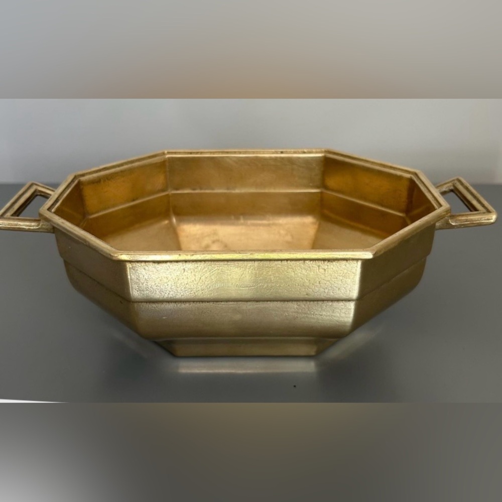 Vintage Solid Brass Octagonal Planter with Handles – Mid-Century Modern Style